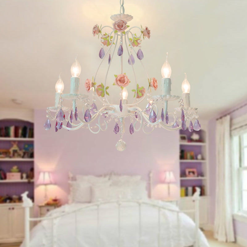 Countryside Candlestick Hanging Pendant 3/5/8 Heads Crystal Chandelier Lighting Fixture in Blue/Purple Clearhalo 'Ceiling Lights' 'Chandeliers' Lighting' options 324774