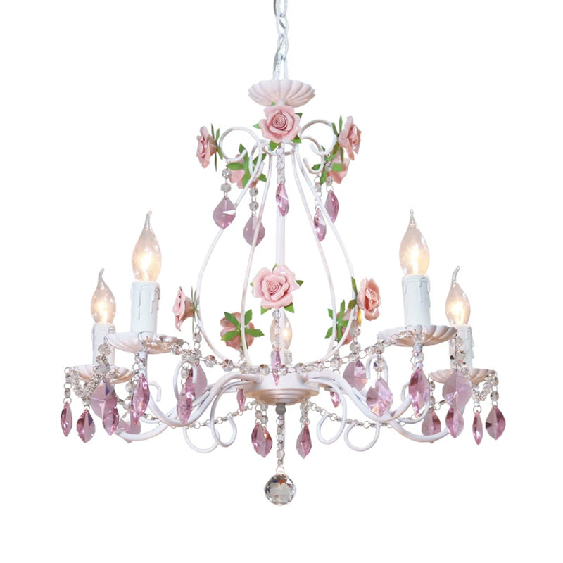 Countryside Candlestick Hanging Pendant 3/5/8 Heads Crystal Chandelier Lighting Fixture in Blue/Purple Clearhalo 'Ceiling Lights' 'Chandeliers' Lighting' options 324775