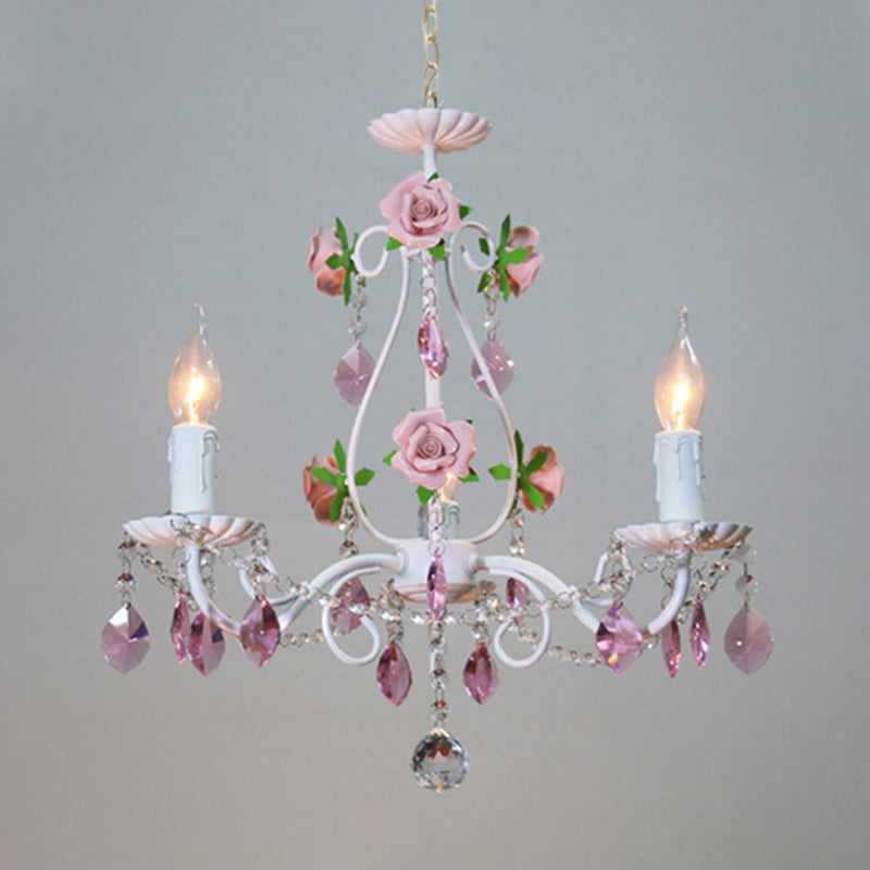 Countryside Candlestick Hanging Pendant 3/5/8 Heads Crystal Chandelier Lighting Fixture in Blue/Purple Clearhalo 'Ceiling Lights' 'Chandeliers' Lighting' options 324777