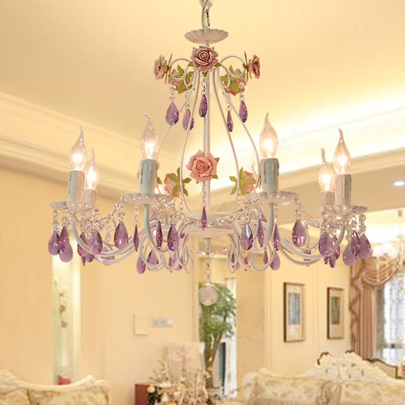 Countryside Candlestick Hanging Pendant 3/5/8 Heads Crystal Chandelier Lighting Fixture in Blue/Purple Clearhalo 'Ceiling Lights' 'Chandeliers' Lighting' options 324778