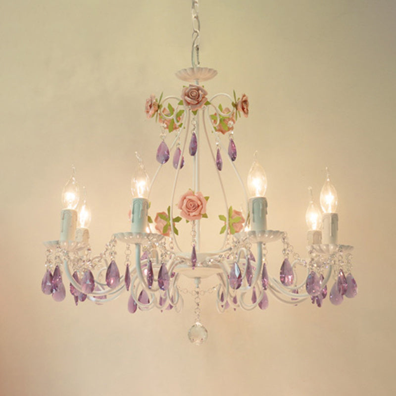 Countryside Candlestick Hanging Pendant 3/5/8 Heads Crystal Chandelier Lighting Fixture in Blue/Purple Clearhalo 'Ceiling Lights' 'Chandeliers' Lighting' options 324779