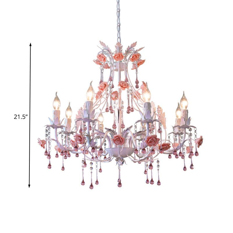 6/8 Bulbs Candle Hanging Chandelier Traditionalist White Crystal Ceiling Suspension Lamp for Bedroom Clearhalo 'Ceiling Lights' 'Chandeliers' Lighting' options 324788