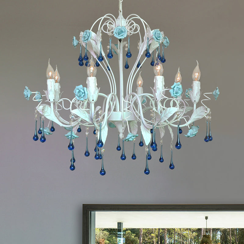Candelabra Bedroom Ceiling Chandelier Traditional Clear Crystal Glass 8 Heads Pink/Blue Hanging Light Fixture Blue Clearhalo 'Ceiling Lights' 'Chandeliers' Lighting' options 324791_6d8aa452-0a5d-497d-9ffb-727e0cd5244e