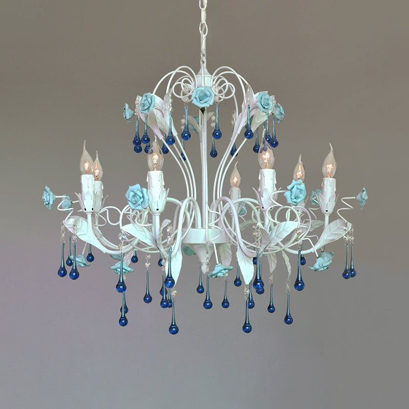 Candelabra Bedroom Ceiling Chandelier Traditional Clear Crystal Glass 8 Heads Pink/Blue Hanging Light Fixture Clearhalo 'Ceiling Lights' 'Chandeliers' Lighting' options 324794
