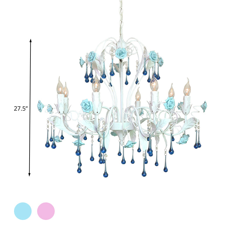 Candelabra Bedroom Ceiling Chandelier Traditional Clear Crystal Glass 8 Heads Pink/Blue Hanging Light Fixture Clearhalo 'Ceiling Lights' 'Chandeliers' Lighting' options 324795