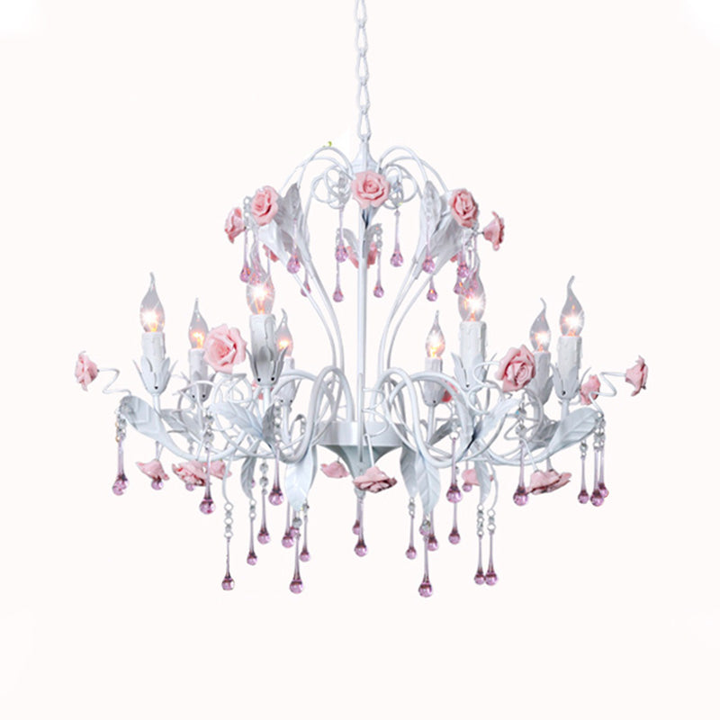 Candelabra Bedroom Ceiling Chandelier Traditional Clear Crystal Glass 8 Heads Pink/Blue Hanging Light Fixture Pink Clearhalo 'Ceiling Lights' 'Chandeliers' Lighting' options 324796_f0de610a-e4b3-4f13-a82f-c5f3e037d454