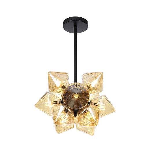 Diamond Chandelier Lamp Contemporary Amber Glass 9/12 Bulbs Living Room Hanging Pentant Light Clearhalo 'Ceiling Lights' 'Chandeliers' 'Modern Chandeliers' 'Modern' Lighting' 324799