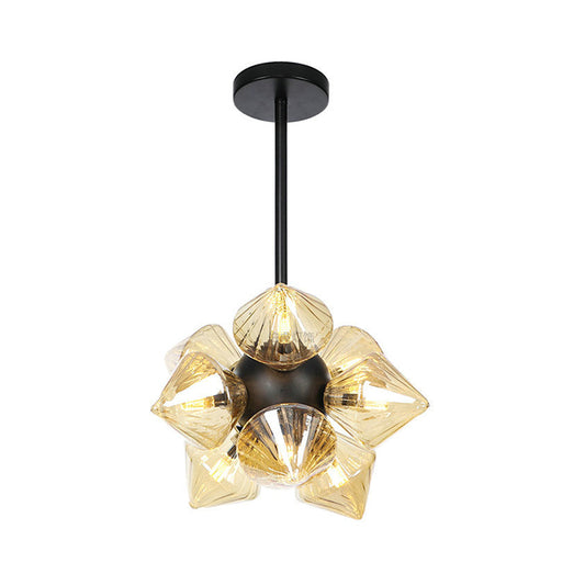 Diamond Chandelier Lamp Contemporary Amber Glass 9/12 Bulbs Living Room Hanging Pentant Light Clearhalo 'Ceiling Lights' 'Chandeliers' 'Modern Chandeliers' 'Modern' Lighting' 324802