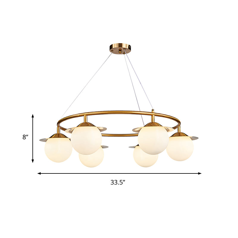 Gold Sphere Chandelier Lighting Modernist 6 Bulbs White Glass Ceiling Suspension Lamp Clearhalo 'Ceiling Lights' 'Chandeliers' 'Glass shade' 'Glass' 'Modern Chandeliers' 'Modern' Lighting' 324806