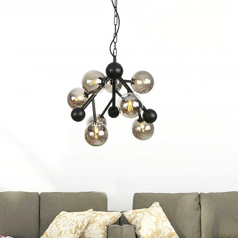 Modernism Spherical Chandelier Light Smoke Gray Glass 9 Heads Bedroom Suspended Lighting Fixture Smoke Gray Clearhalo 'Ceiling Lights' 'Chandeliers' 'Glass shade' 'Glass' 'Modern Chandeliers' 'Modern' Lighting' 324807