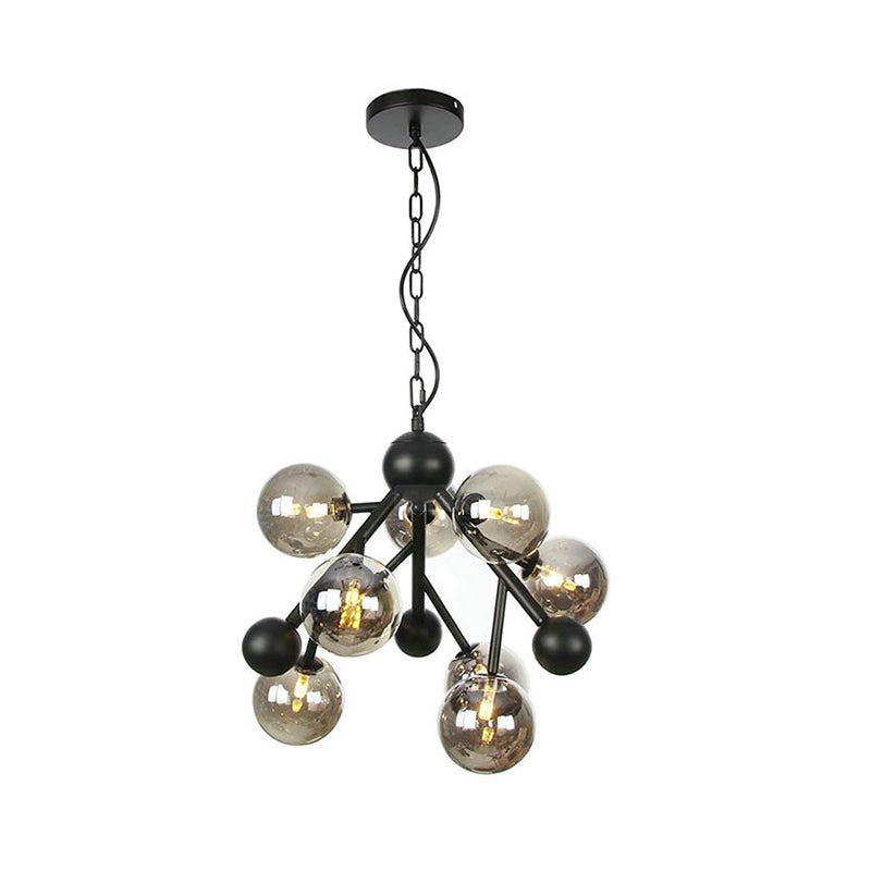 Modernism Spherical Chandelier Light Smoke Gray Glass 9 Heads Bedroom Suspended Lighting Fixture Clearhalo 'Ceiling Lights' 'Chandeliers' 'Glass shade' 'Glass' 'Modern Chandeliers' 'Modern' Lighting' 324809