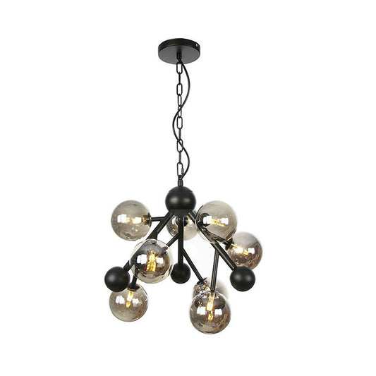 Modernism Spherical Chandelier Light Smoke Gray Glass 9 Heads Bedroom Suspended Lighting Fixture Clearhalo 'Ceiling Lights' 'Chandeliers' 'Glass shade' 'Glass' 'Modern Chandeliers' 'Modern' Lighting' 324809