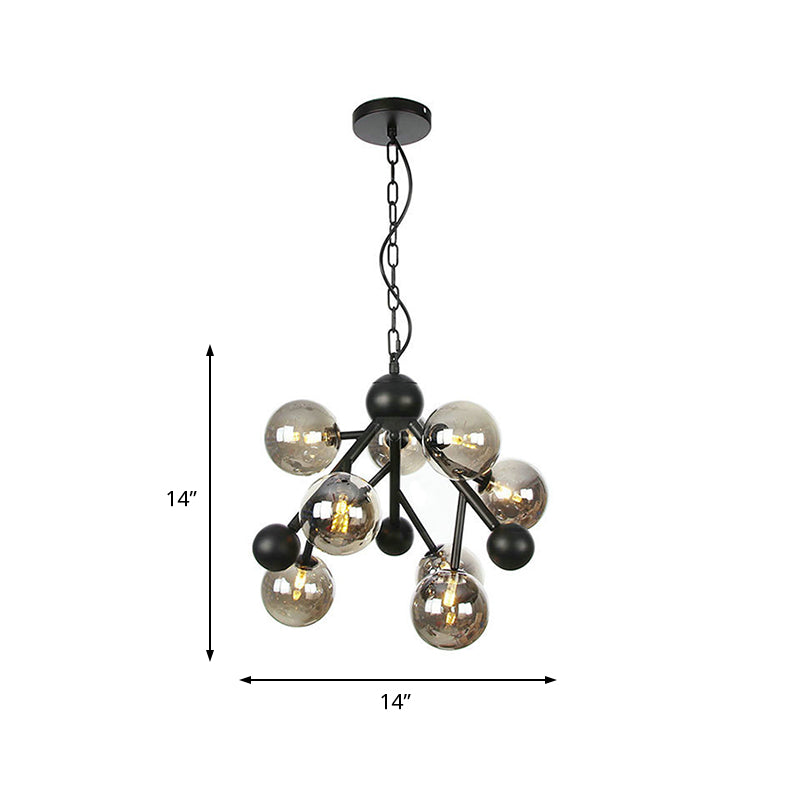 Modernism Spherical Chandelier Light Smoke Gray Glass 9 Heads Bedroom Suspended Lighting Fixture Clearhalo 'Ceiling Lights' 'Chandeliers' 'Glass shade' 'Glass' 'Modern Chandeliers' 'Modern' Lighting' 324810