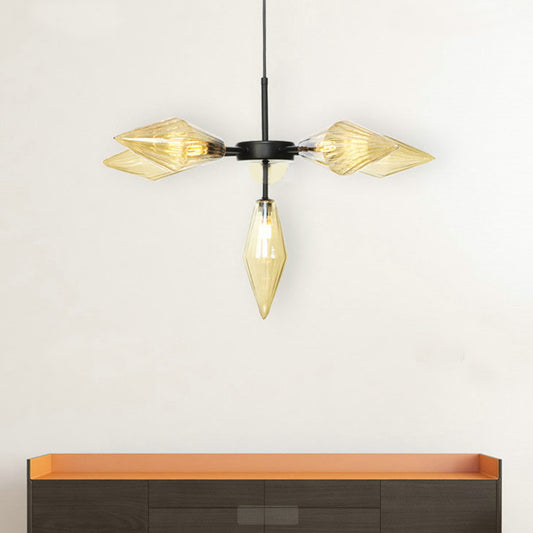 Black Tapered Chandelier Lamp Modernist 6 Heads Amber Glass Ceiling Pendant Light Black Clearhalo 'Ceiling Lights' 'Chandeliers' 'Close To Ceiling Lights' 'Glass shade' 'Glass' 'Modern Chandeliers' 'Modern' Lighting' 324823