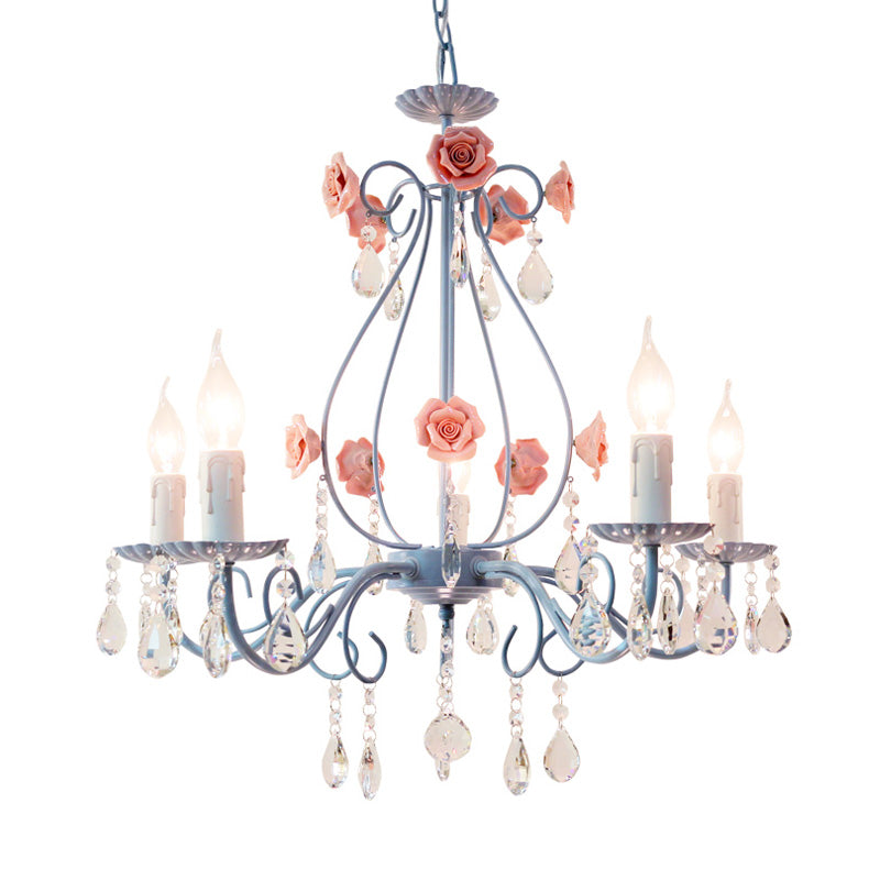 Pink/Yellow Candle Hanging Chandelier Traditional Clear Crystal 5/8 Lights Living Room Ceiling Pendant Clearhalo 'Ceiling Lights' 'Chandeliers' Lighting' options 324853