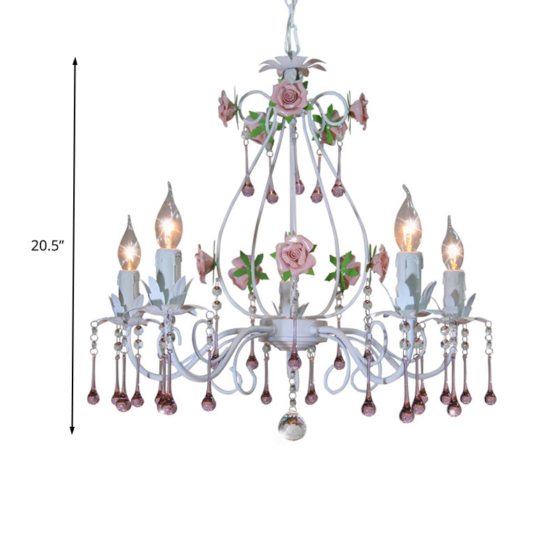 Crystal Ball Pink Pendant Chandelier Candlestick 5 Lights Countryside Ceiling Hang Fixture for Bedroom Clearhalo 'Ceiling Lights' 'Chandeliers' Lighting' options 324893