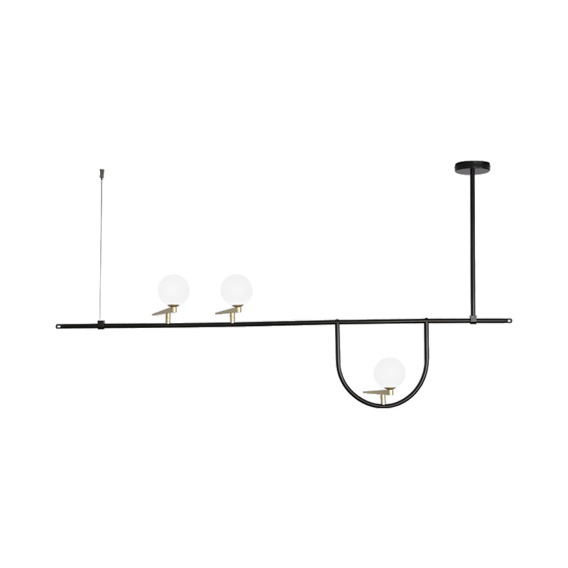 3 Heads Linear Island Lighting Minimalism Metal Hanging Pendant Light in Black with Opal Glass Shade Clearhalo 'Ceiling Lights' 'Island Lights' Lighting' 324896