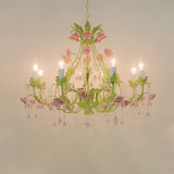 6/8 Bulbs Candle Pendant Lamp Traditionalism Green Crystal Chandelier Light Fixture for Bedroom Clearhalo 'Ceiling Lights' 'Chandeliers' Lighting' options 324916