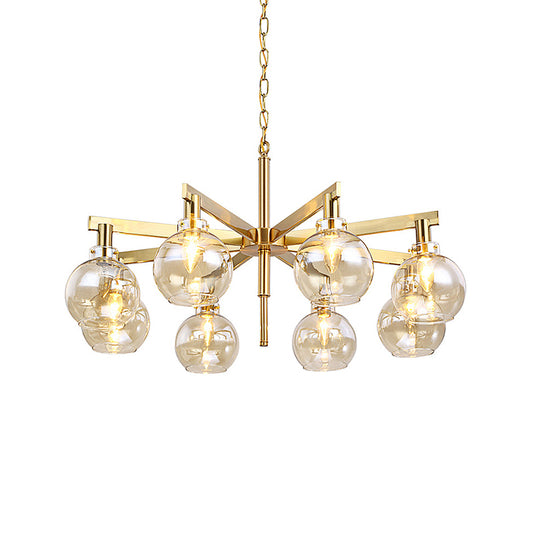 Modern 8 Heads Ceiling Chandelier Gold Ball Hanging Light Fixture with Amber Glass Shade Clearhalo 'Ceiling Lights' 'Chandeliers' 'Glass shade' 'Glass' 'Modern Chandeliers' 'Modern' Lighting' 324929