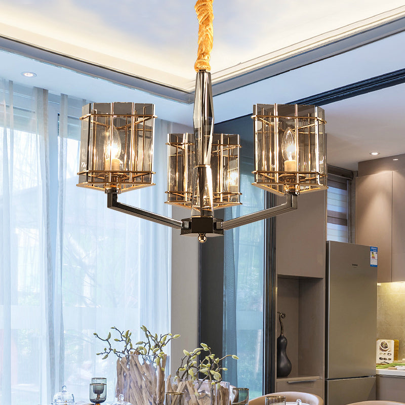 Modernism Triangle Chandelier Light Smoked Glass 3 Bulbs Dining Room Ceiling Suspension Lamp Smoke Gray Clearhalo 'Ceiling Lights' 'Chandeliers' 'Glass shade' 'Glass' 'Modern Chandeliers' 'Modern' Lighting' 324931