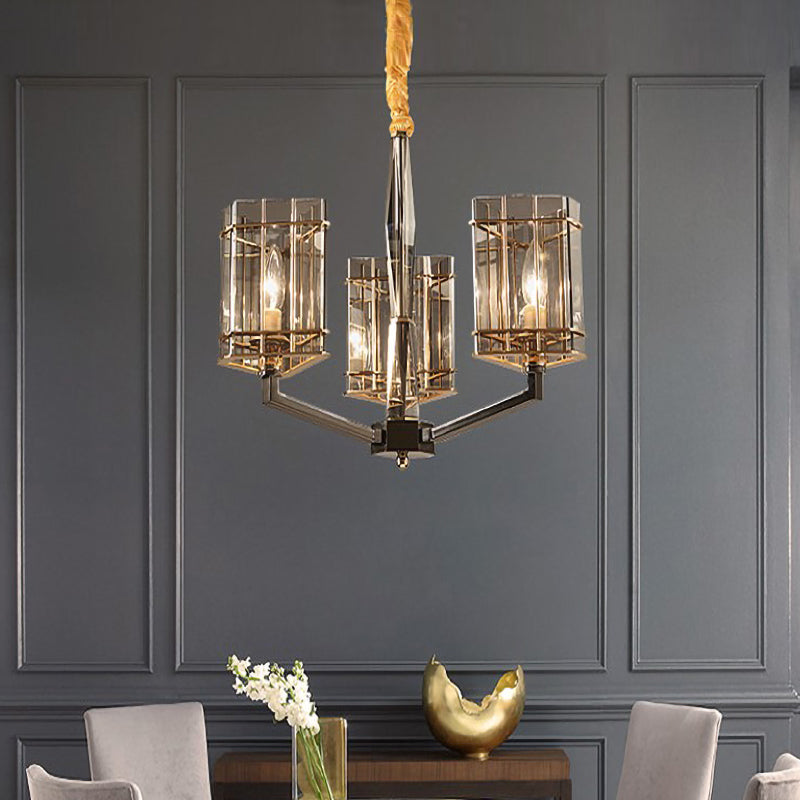 Modernism Triangle Chandelier Light Smoked Glass 3 Bulbs Dining Room Ceiling Suspension Lamp Clearhalo 'Ceiling Lights' 'Chandeliers' 'Glass shade' 'Glass' 'Modern Chandeliers' 'Modern' Lighting' 324932