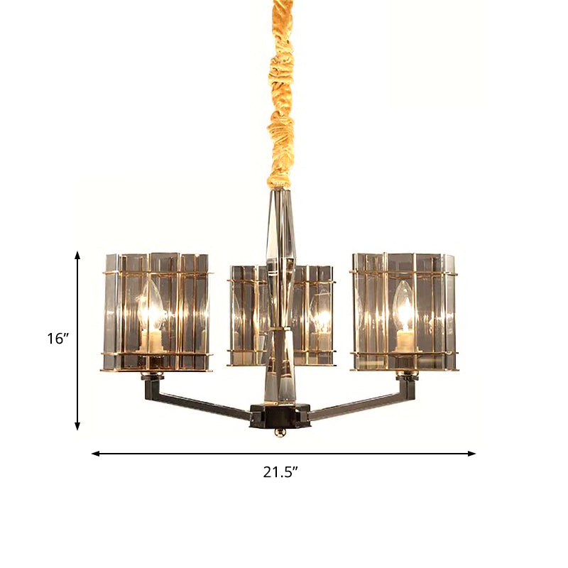 Modernism Triangle Chandelier Light Smoked Glass 3 Bulbs Dining Room Ceiling Suspension Lamp Clearhalo 'Ceiling Lights' 'Chandeliers' 'Glass shade' 'Glass' 'Modern Chandeliers' 'Modern' Lighting' 324934