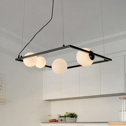 Black Frame Chandelier Lamp Modern 4 Heads Metal Pendant Light Fixture with Opal Glass Shade Black Clearhalo 'Ceiling Lights' 'Chandeliers' 'Modern Chandeliers' 'Modern' Lighting' 324943