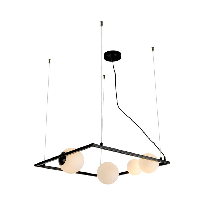 Black Frame Chandelier Lamp Modern 4 Heads Metal Pendant Light Fixture with Opal Glass Shade Clearhalo 'Ceiling Lights' 'Chandeliers' 'Modern Chandeliers' 'Modern' Lighting' 324945