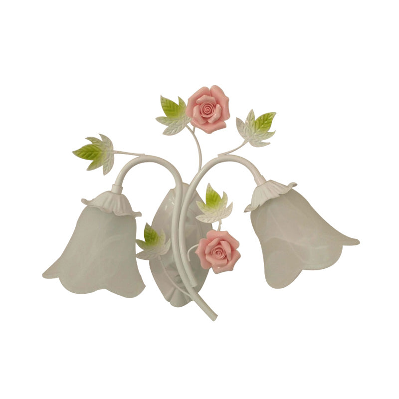 Blossom Bedroom Sconce Light Traditionalism White Glass 2 Heads Wall Lighting Fixture Clearhalo 'Wall Lamps & Sconces' 'Wall Lights' Lighting' 324954