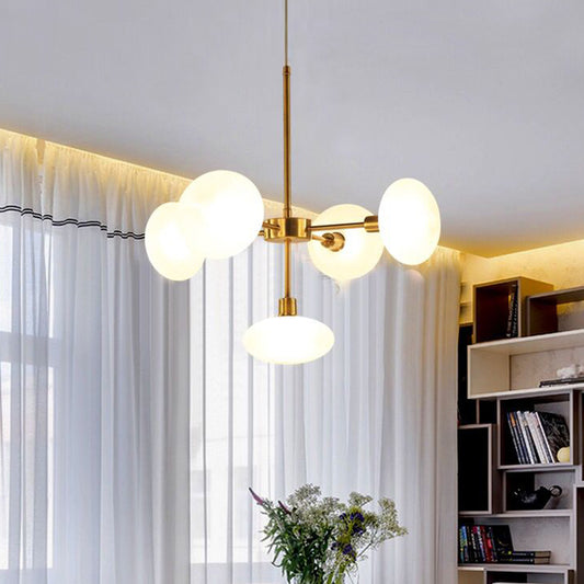 Circular Chandelier Lighting Modernism White Glass 5 Heads Gold Hanging Ceiling Light Gold Clearhalo 'Ceiling Lights' 'Chandeliers' 'Close To Ceiling Lights' 'Glass shade' 'Glass' 'Modern Chandeliers' 'Modern' Lighting' 324977