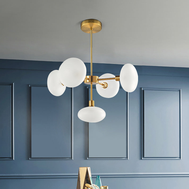 Circular Chandelier Lighting Modernism White Glass 5 Heads Gold Hanging Ceiling Light Clearhalo 'Ceiling Lights' 'Chandeliers' 'Close To Ceiling Lights' 'Glass shade' 'Glass' 'Modern Chandeliers' 'Modern' Lighting' 324978