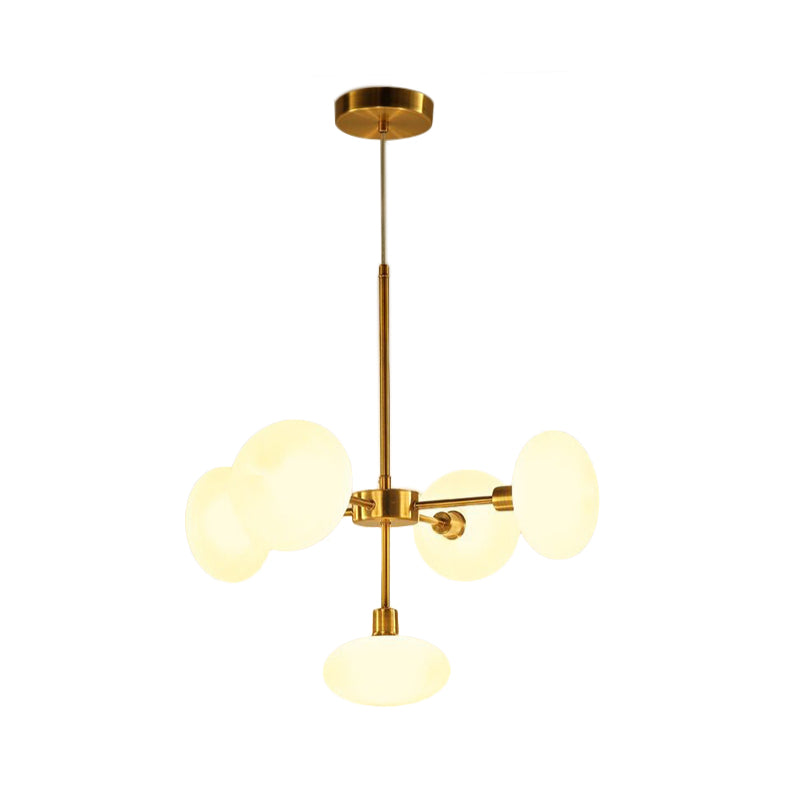 Circular Chandelier Lighting Modernism White Glass 5 Heads Gold Hanging Ceiling Light Clearhalo 'Ceiling Lights' 'Chandeliers' 'Close To Ceiling Lights' 'Glass shade' 'Glass' 'Modern Chandeliers' 'Modern' Lighting' 324979