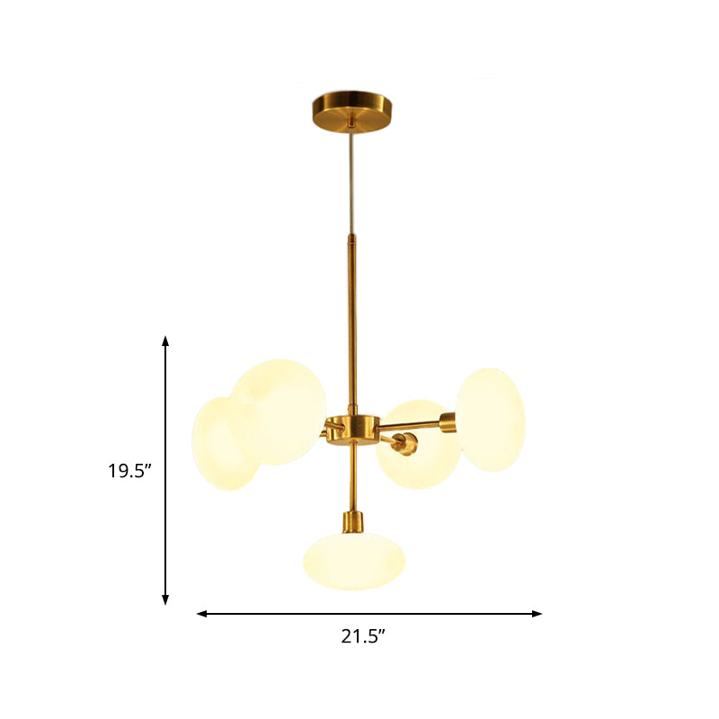 Circular Chandelier Lighting Modernism White Glass 5 Heads Gold Hanging Ceiling Light Clearhalo 'Ceiling Lights' 'Chandeliers' 'Close To Ceiling Lights' 'Glass shade' 'Glass' 'Modern Chandeliers' 'Modern' Lighting' 324980