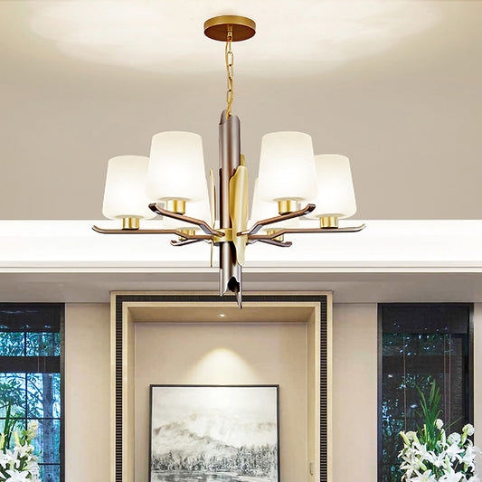 Frosted Glass Conical Pendant Chandelier Contemporary 6 Heads Ceiling Hanging Light in Gold Gold Clearhalo 'Ceiling Lights' 'Chandeliers' 'Close To Ceiling Lights' 'Glass shade' 'Glass' 'Modern Chandeliers' 'Modern' Lighting' 324981