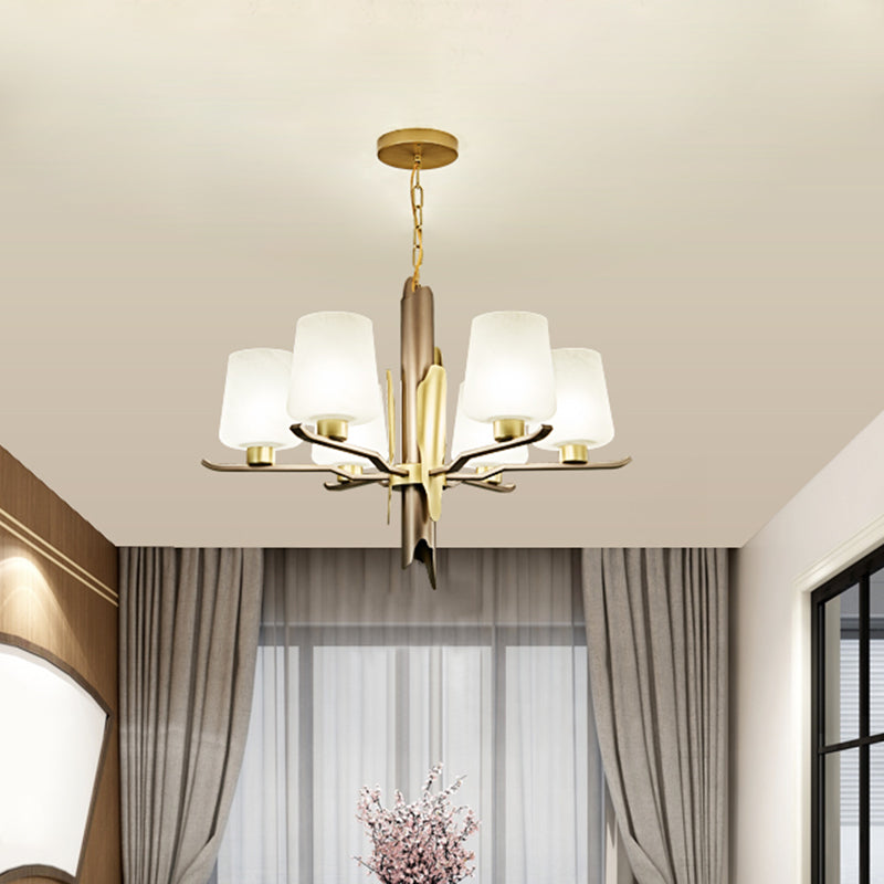 Frosted Glass Conical Pendant Chandelier Contemporary 6 Heads Ceiling Hanging Light in Gold Clearhalo 'Ceiling Lights' 'Chandeliers' 'Close To Ceiling Lights' 'Glass shade' 'Glass' 'Modern Chandeliers' 'Modern' Lighting' 324982