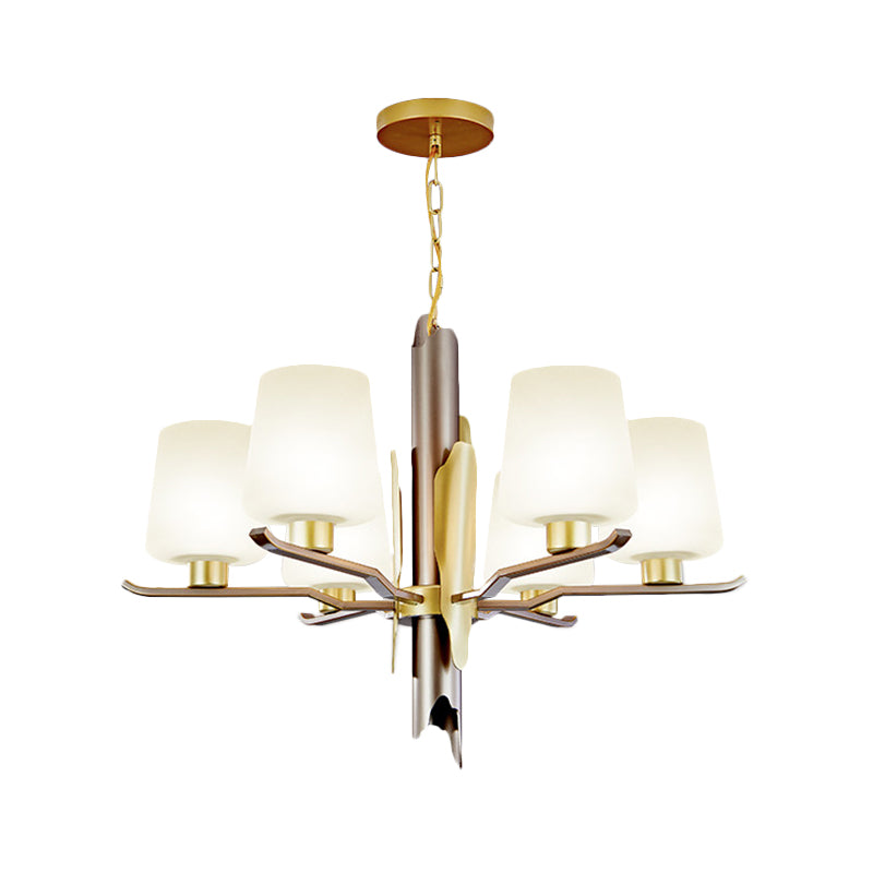 Frosted Glass Conical Pendant Chandelier Contemporary 6 Heads Ceiling Hanging Light in Gold Clearhalo 'Ceiling Lights' 'Chandeliers' 'Close To Ceiling Lights' 'Glass shade' 'Glass' 'Modern Chandeliers' 'Modern' Lighting' 324983