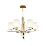 Frosted Glass Conical Pendant Chandelier Contemporary 6 Heads Ceiling Hanging Light in Gold Clearhalo 'Ceiling Lights' 'Chandeliers' 'Close To Ceiling Lights' 'Glass shade' 'Glass' 'Modern Chandeliers' 'Modern' Lighting' 324983