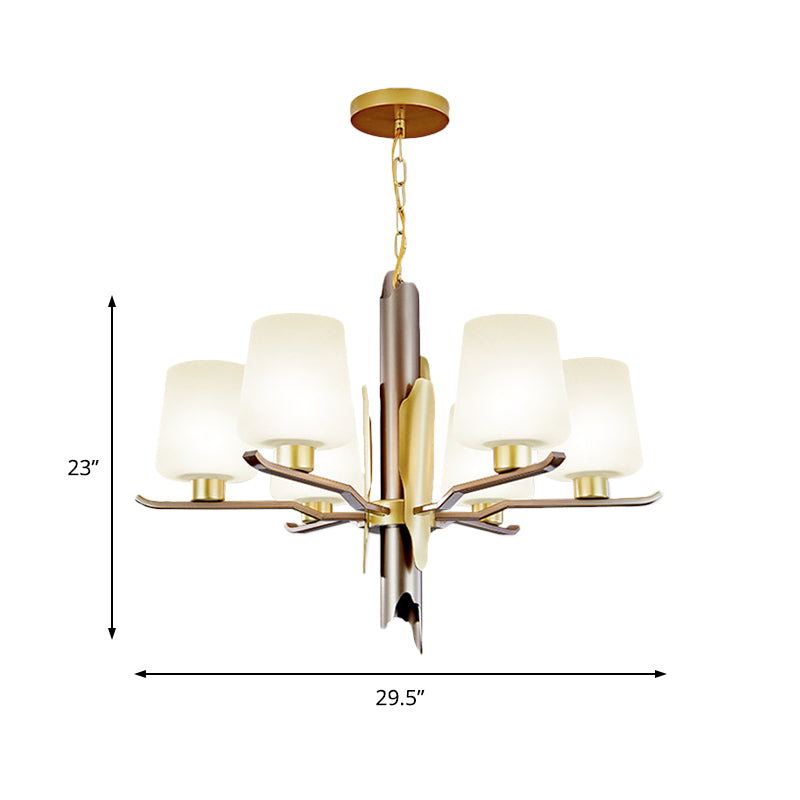 Frosted Glass Conical Pendant Chandelier Contemporary 6 Heads Ceiling Hanging Light in Gold Clearhalo 'Ceiling Lights' 'Chandeliers' 'Close To Ceiling Lights' 'Glass shade' 'Glass' 'Modern Chandeliers' 'Modern' Lighting' 324984