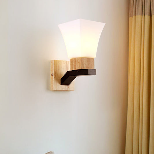 1 Head Wide Flare Sconce Light Contemporary White Glass Wall Mounted Lighting in Wood Clearhalo 'Wall Lamps & Sconces' 'Wall Lights' Lighting' 324986
