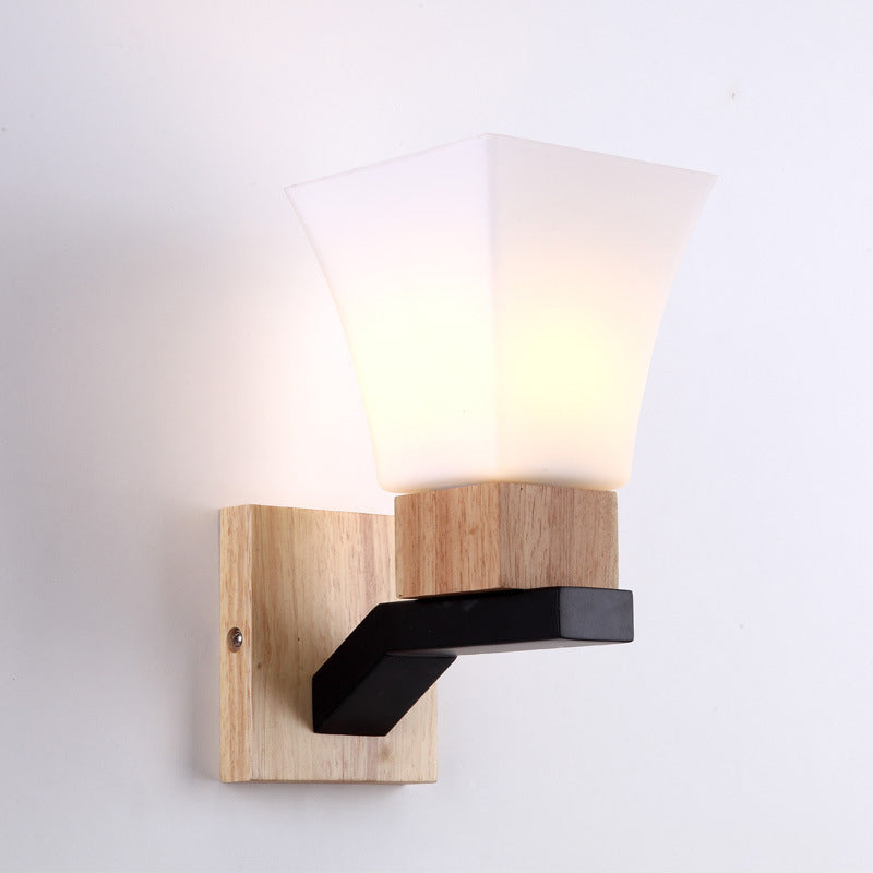 1 Head Wide Flare Sconce Light Contemporary White Glass Wall Mounted Lighting in Wood Clearhalo 'Wall Lamps & Sconces' 'Wall Lights' Lighting' 324987