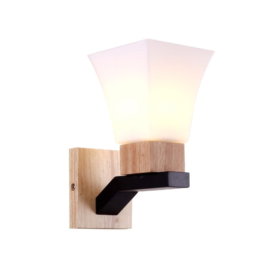1 Head Wide Flare Sconce Light Contemporary White Glass Wall Mounted Lighting in Wood Clearhalo 'Wall Lamps & Sconces' 'Wall Lights' Lighting' 324988