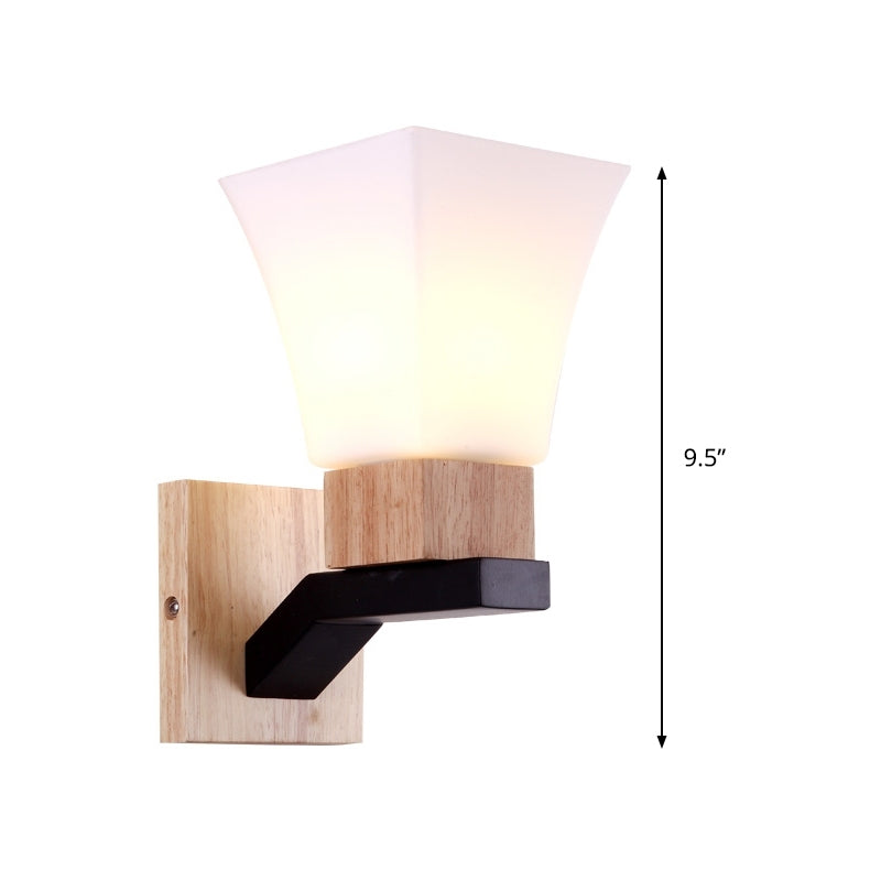 1 Head Wide Flare Sconce Light Contemporary White Glass Wall Mounted Lighting in Wood Clearhalo 'Wall Lamps & Sconces' 'Wall Lights' Lighting' 324989