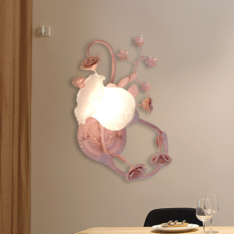 Cream Glass Blossom Wall Mounted Lamp Countryside 1 Head Living Room Sconce Light Fixture in White/Pink, Left/Right Clearhalo 'Wall Lamps & Sconces' 'Wall Lights' Lighting' 325001