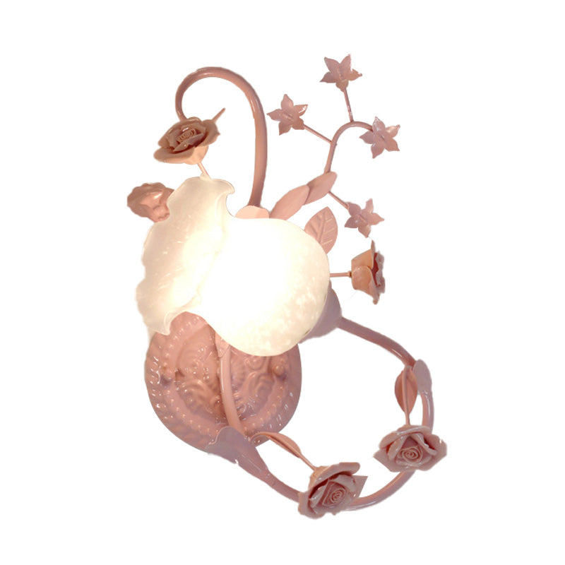 Cream Glass Blossom Wall Mounted Lamp Countryside 1 Head Living Room Sconce Light Fixture in White/Pink, Left/Right Clearhalo 'Wall Lamps & Sconces' 'Wall Lights' Lighting' 325002