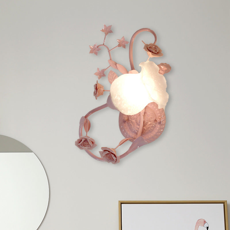 Cream Glass Blossom Wall Mounted Lamp Countryside 1 Head Living Room Sconce Light Fixture in White/Pink, Left/Right Clearhalo 'Wall Lamps & Sconces' 'Wall Lights' Lighting' 325008