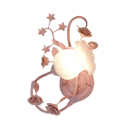 Cream Glass Blossom Wall Mounted Lamp Countryside 1 Head Living Room Sconce Light Fixture in White/Pink, Left/Right Clearhalo 'Wall Lamps & Sconces' 'Wall Lights' Lighting' 325009