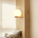 Modernism 1 Bulb Wall Lighting Wood Spherical Sconce Light Fixture with Milk Glass Shade Clearhalo 'Wall Lamps & Sconces' 'Wall Lights' Lighting' 325047