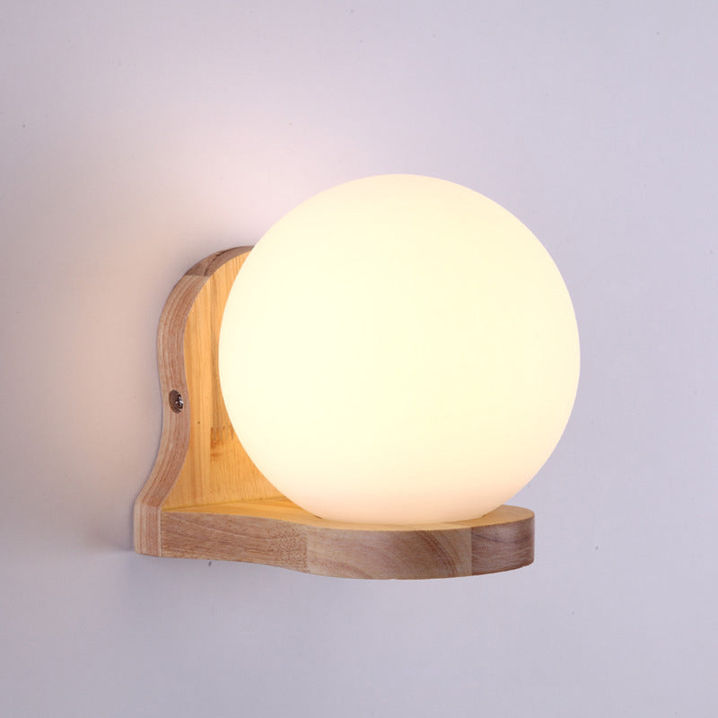 Modernism 1 Bulb Wall Lighting Wood Spherical Sconce Light Fixture with Milk Glass Shade Clearhalo 'Wall Lamps & Sconces' 'Wall Lights' Lighting' 325048