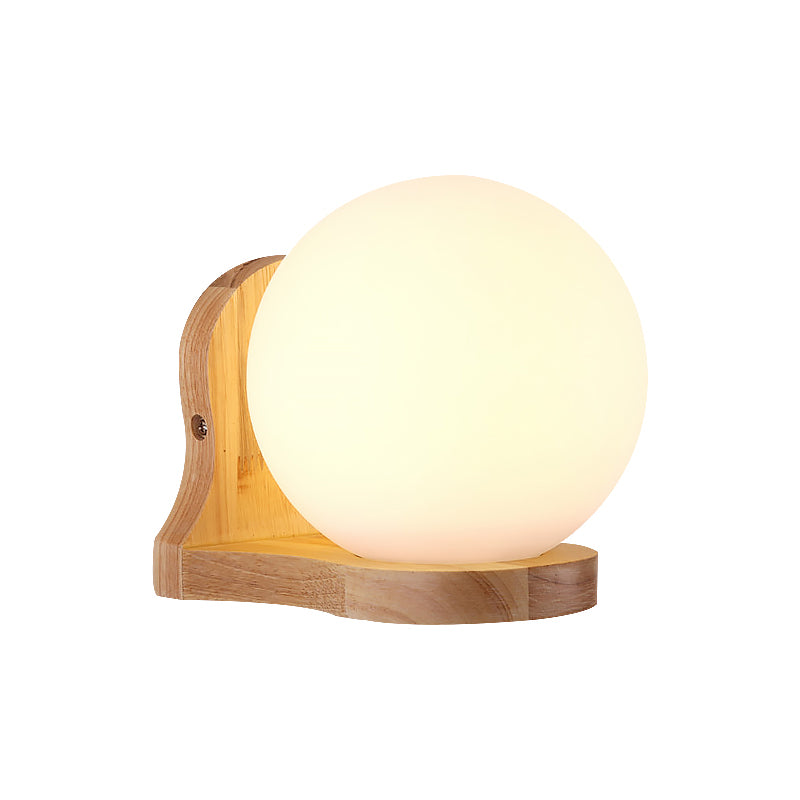 Modernism 1 Bulb Wall Lighting Wood Spherical Sconce Light Fixture with Milk Glass Shade Clearhalo 'Wall Lamps & Sconces' 'Wall Lights' Lighting' 325049