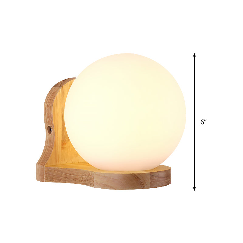 Modernism 1 Bulb Wall Lighting Wood Spherical Sconce Light Fixture with Milk Glass Shade Clearhalo 'Wall Lamps & Sconces' 'Wall Lights' Lighting' 325050